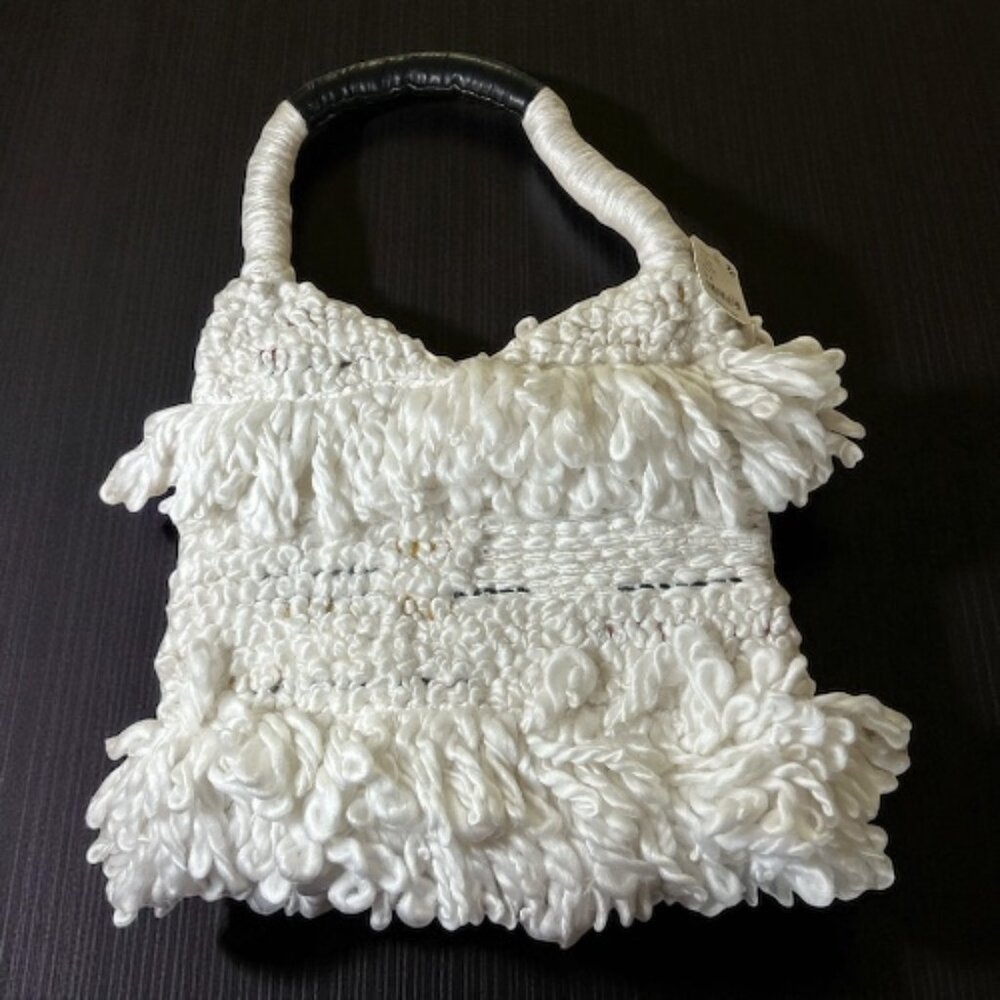 FREE PEOPLE Boho Chic Oslo Cream Knit Tote Purse Bag NWT